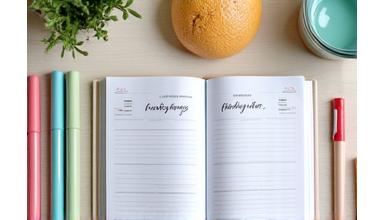 Colorful planner and pens